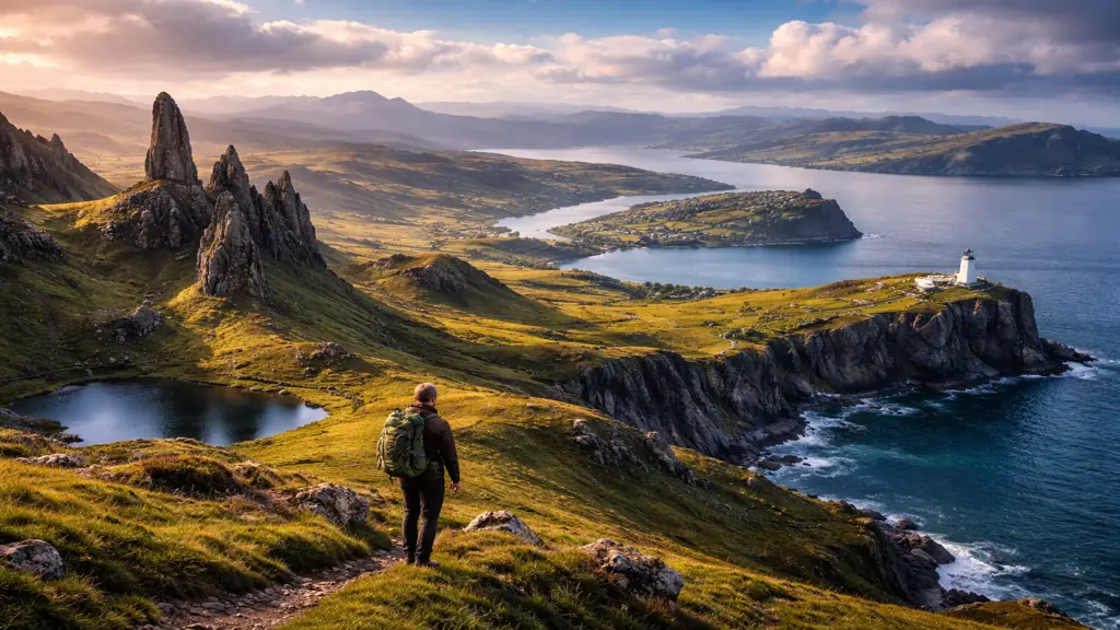 Paysage spectaculaire de l’île de Skye en Écosse avec falaises, mer et formations rocheuses au coucher de soleil