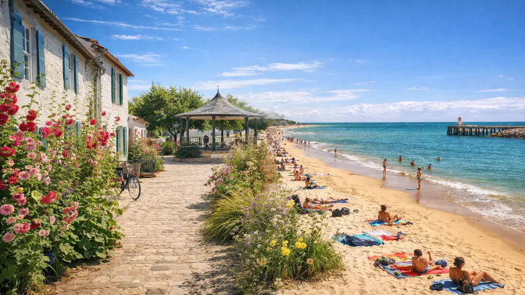 la couarde sur mer ile de re plage sable venelles fleuries village kiosque mer atlantique été tourisme
