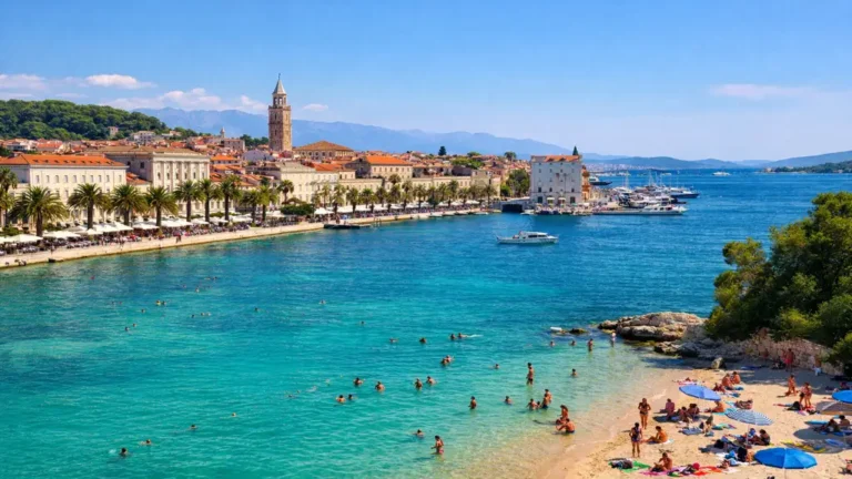 split croatie vieille ville palais diocletien plage mer turquoise riva panorama marjan été tourisme