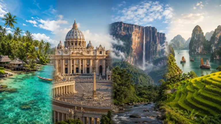 Montage réaliste représentant les pays en V avec Vanuatu, Vatican, Venezuela et Vietnam
