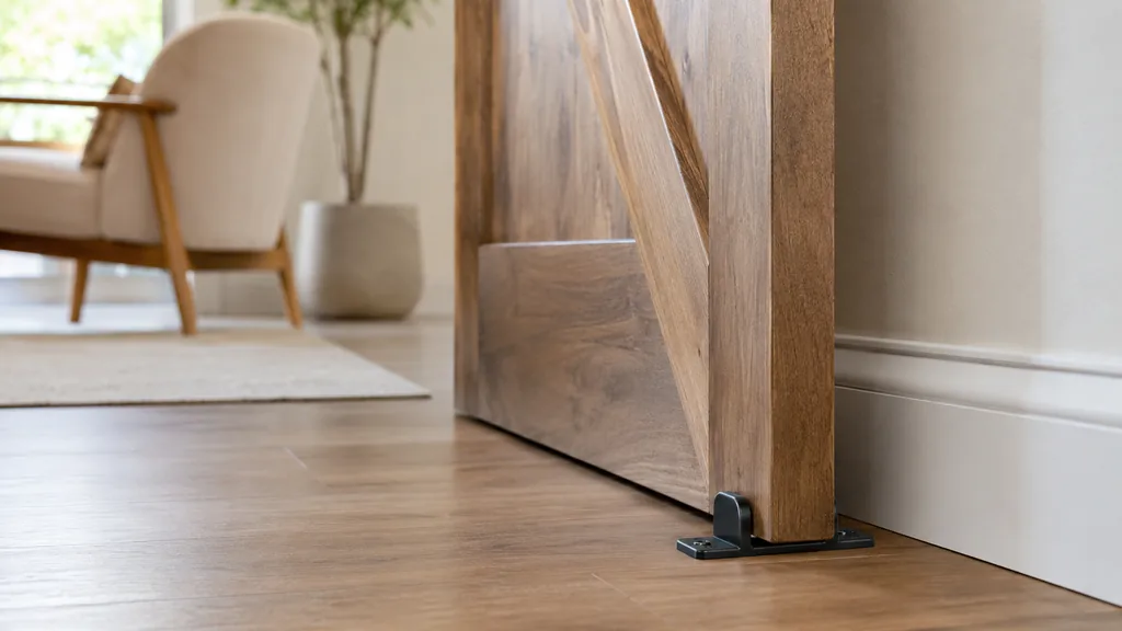 Guide inférieur de porte coulissante en bois fixé au sol pour assurer un coulissement stable