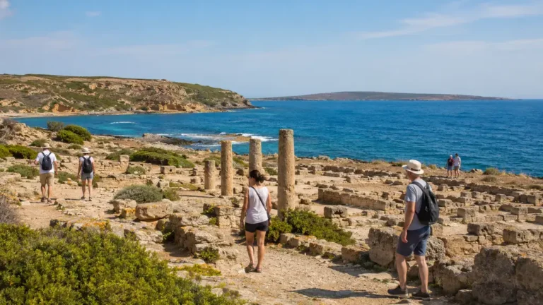 Ruines antiques de Tharros près d’Oristano en Sardaigne avec vue sur la mer bleue
