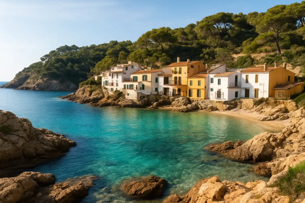 Crique de Sa Tuna à Begur sur la Costa Brava, avec eau turquoise et maisons au bord de la mer