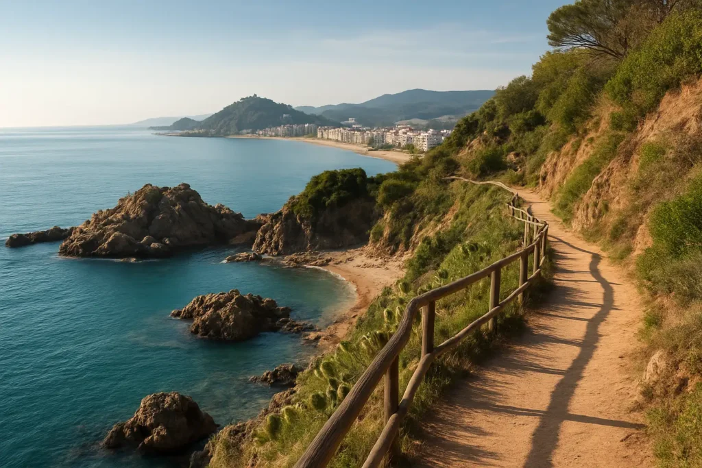 Vue de Blanes sur la Costa Brava avec crique, falaises et sentier côtier