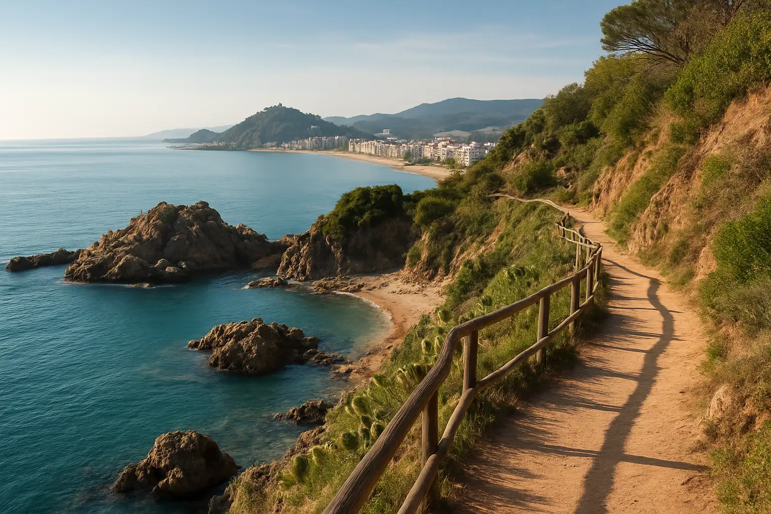 Vue de Blanes sur la Costa Brava avec crique, falaises et sentier côtier
