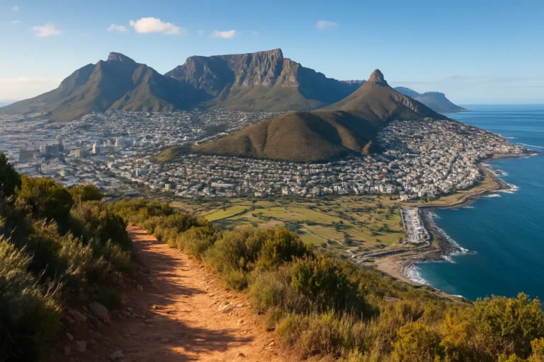 Sentier de randonnée avec vue sur Table Mountain à Cape Town