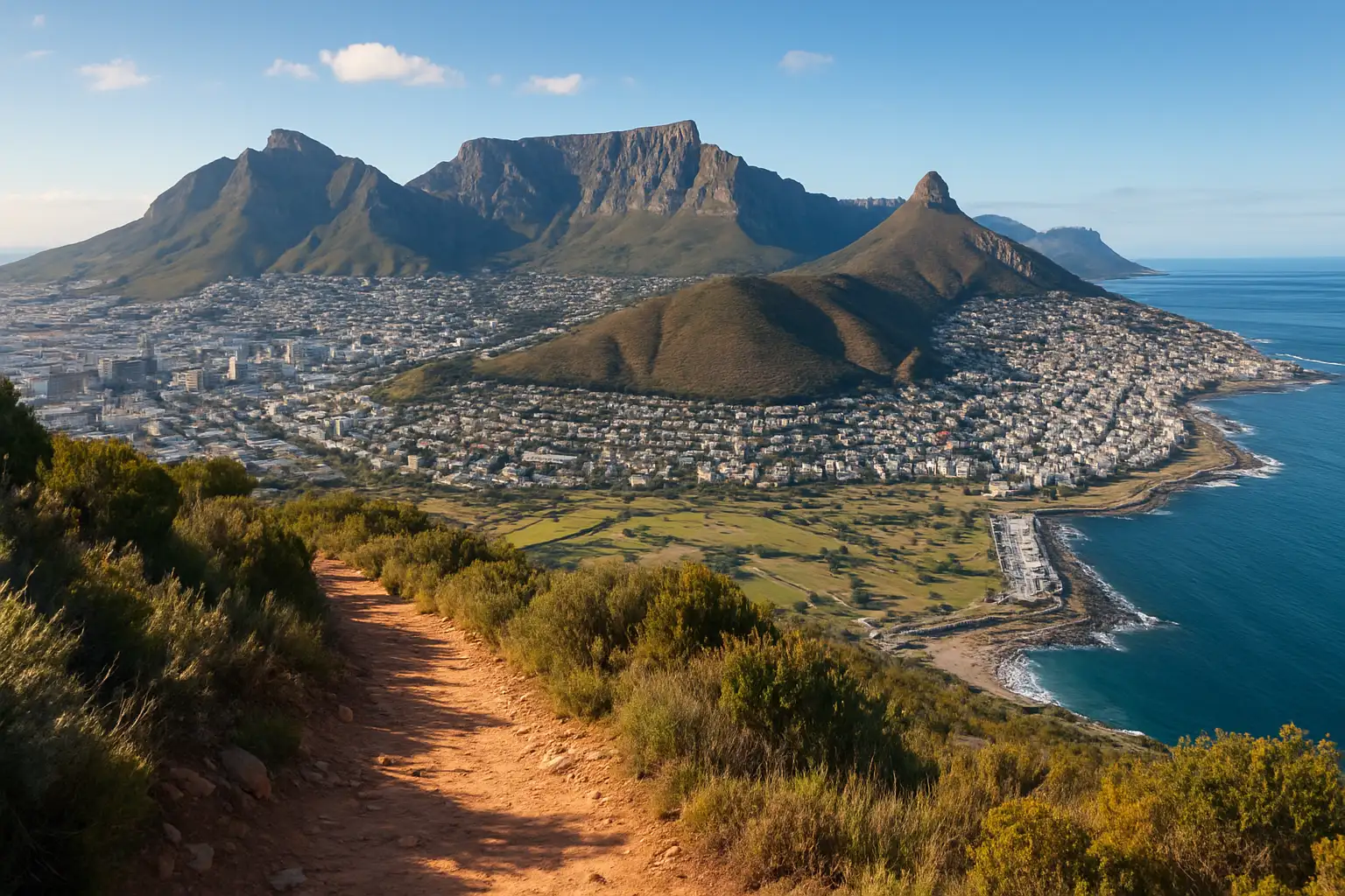 Sentier de randonnée avec vue sur Table Mountain à Cape Town