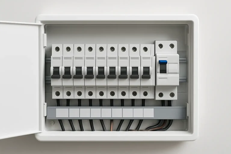 Tableau électrique domestique avec un disjoncteur différentiel visible