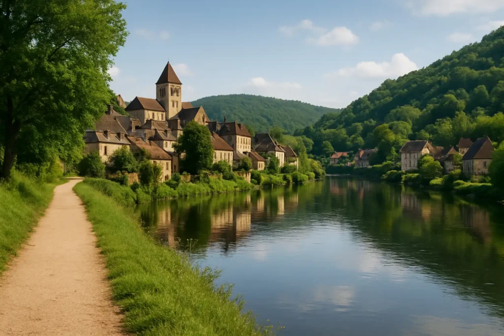 Le Bugue en Dordogne avec la Vézère et un parcours de randonnée