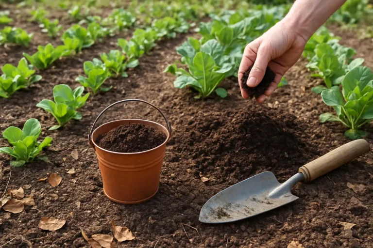 Potager avec du marc de café ajouté au compost du jardin