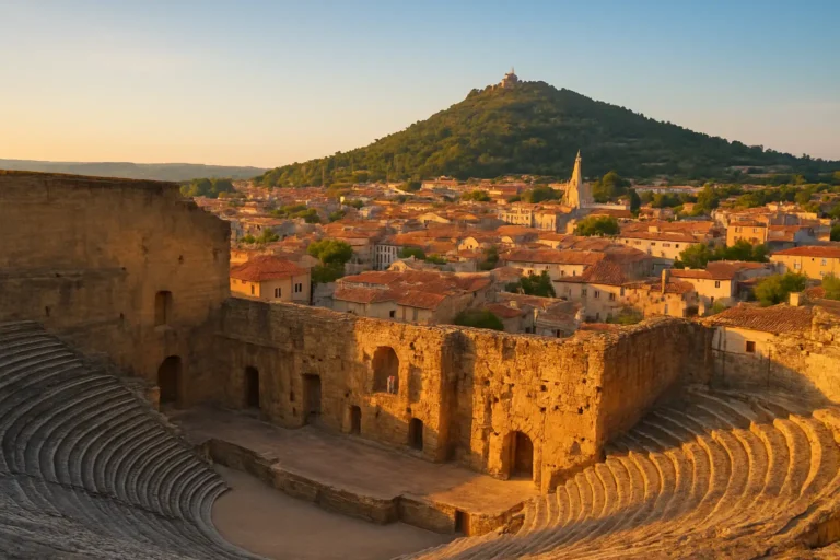 Le Théâtre Antique d’Orange avec la colline Saint-Eutrope en arrière-plan