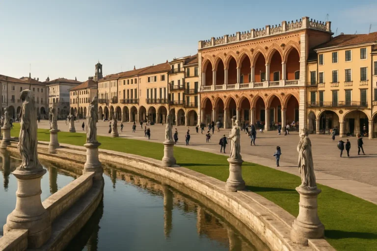 Prato della Valle à Padoue avec les arcades du centre historique