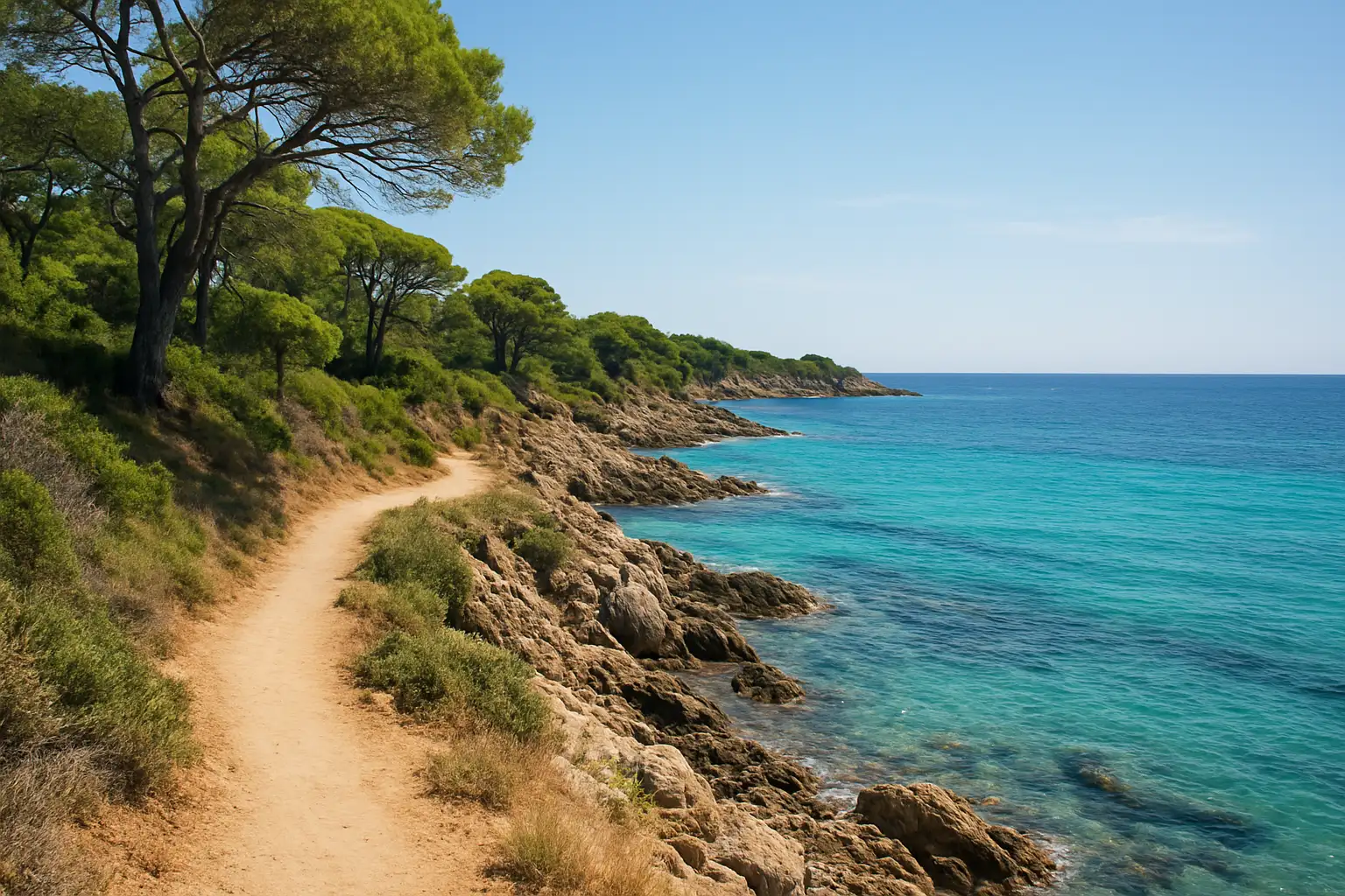 Sentier du littoral à Saint-Aygulf avec vue sur la mer et la côte