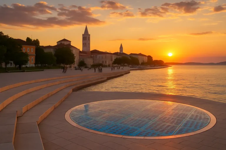 La promenade maritime de Zadar avec l’orgue marin, la Salutation au Soleil et la vieille ville au coucher du soleil