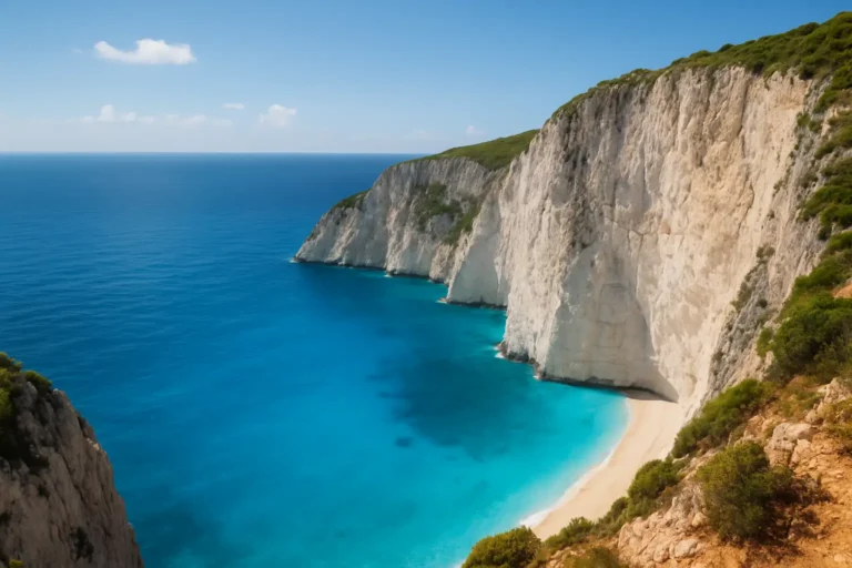 Vue panoramique des falaises de Zakynthos sur la mer Ionienne, avec un belvédère côtier