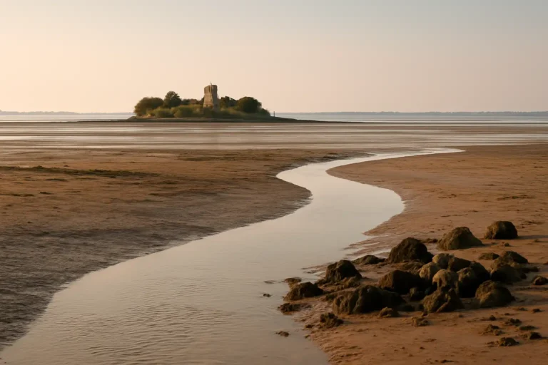 Vue de l’Île Madame à marée basse avec la passe aux Bœufs et l’estuaire de la Charente