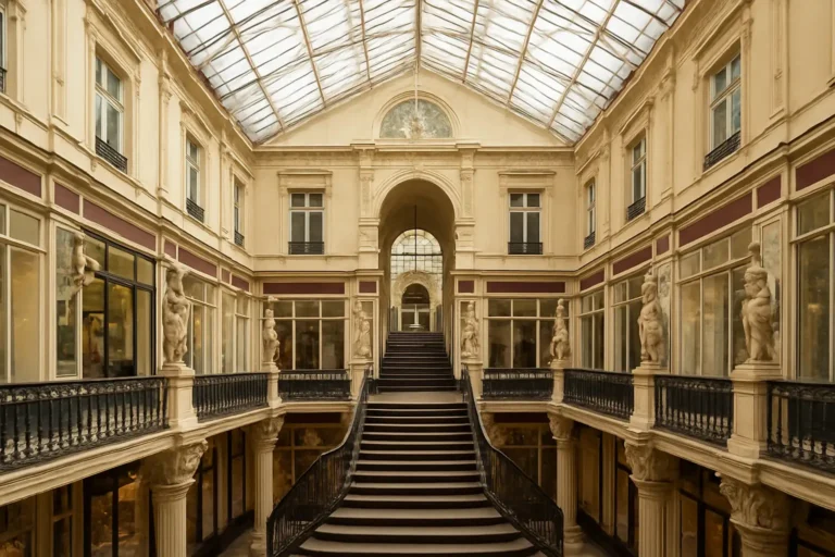 Intérieur du Passage Pommeraye à Nantes avec la verrière et le grand escalier central