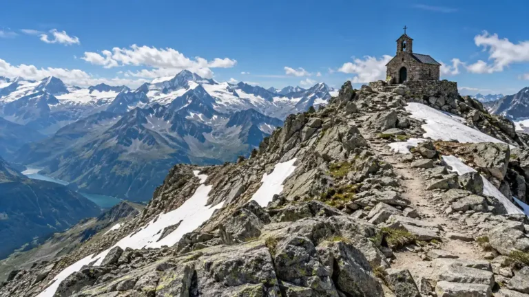 Sentier de randonnée en pierrier menant au sommet du mont Thabor